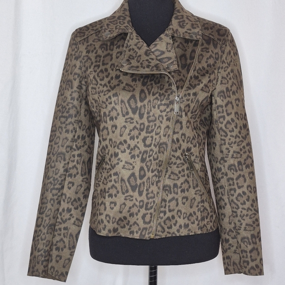 Catherine Malandrino Faux Leather Leopard Print Asymmetric Zip Jacket - Size XS - Picture 3 of 15